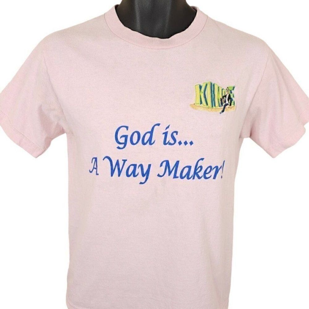 Vintage Christian T Shirt Mens Size Small Pink Y2K God Is A Way Maker King E